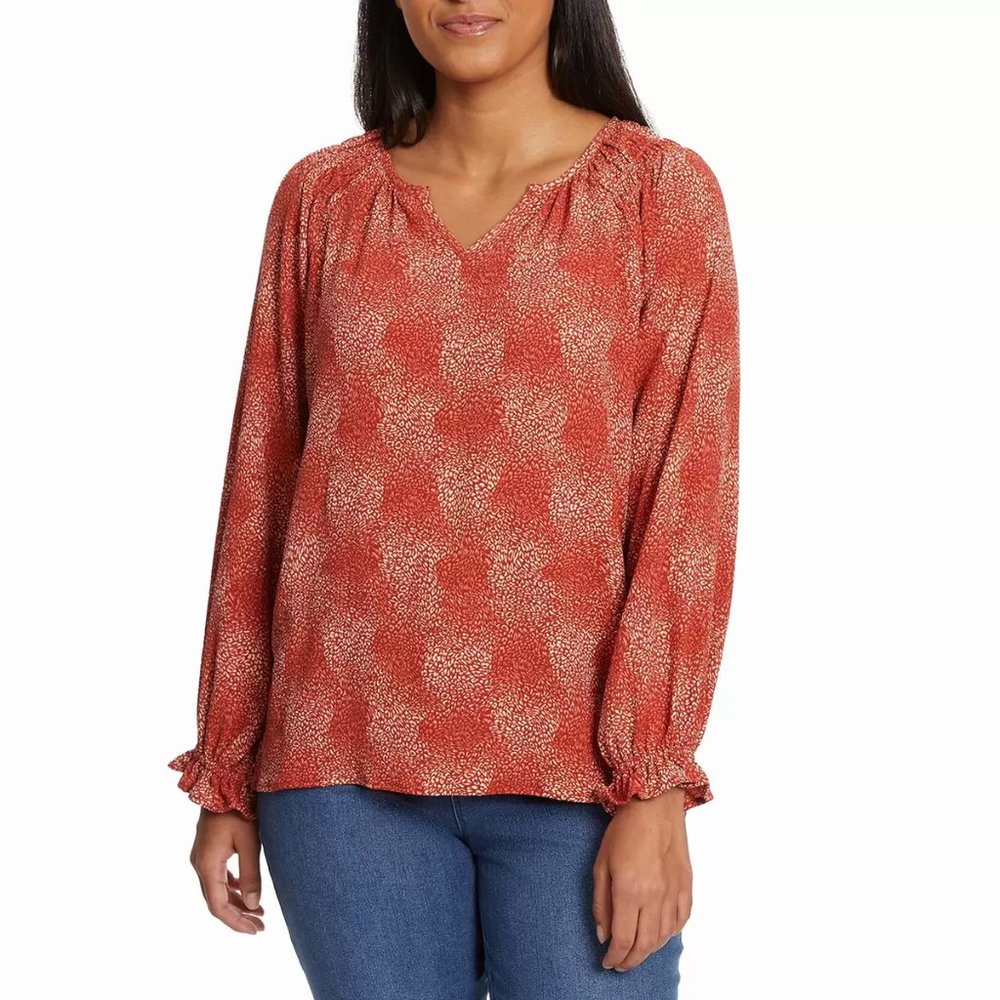 NWoT Jessica Simpson Women's Long Sleeve V-Neck Blouse Orange Size M $60 EE026
